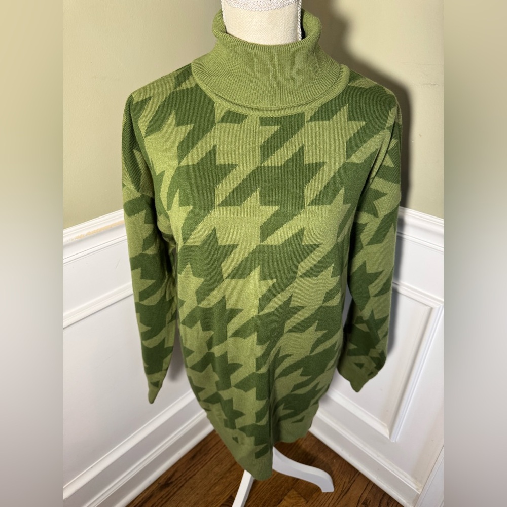 NY & company army green houndstooth pattern‎ turtleneck sweater wmn small